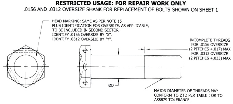 AN NAS Oversized Bolts Drawing